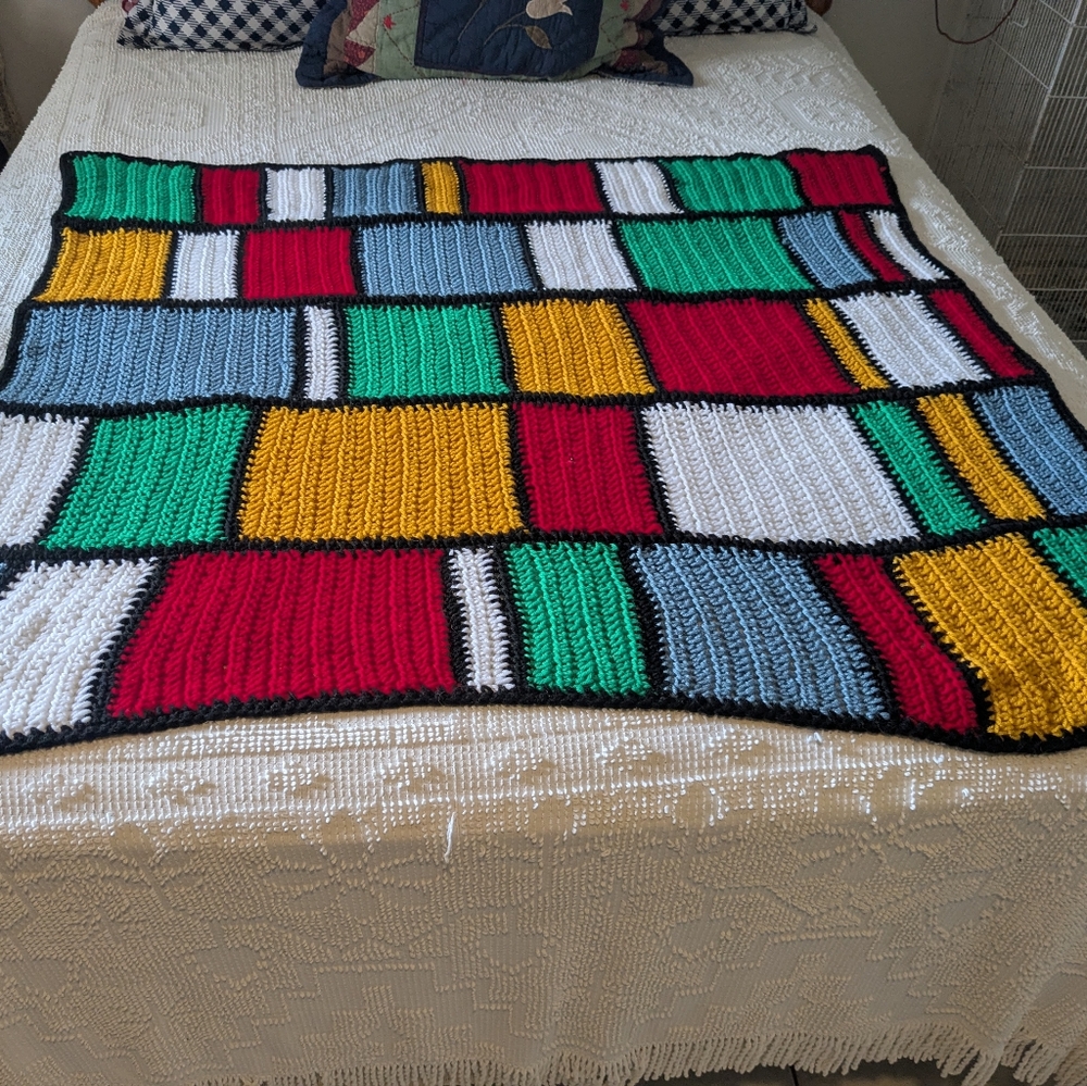 Colorful Patchwork Knit Blanket